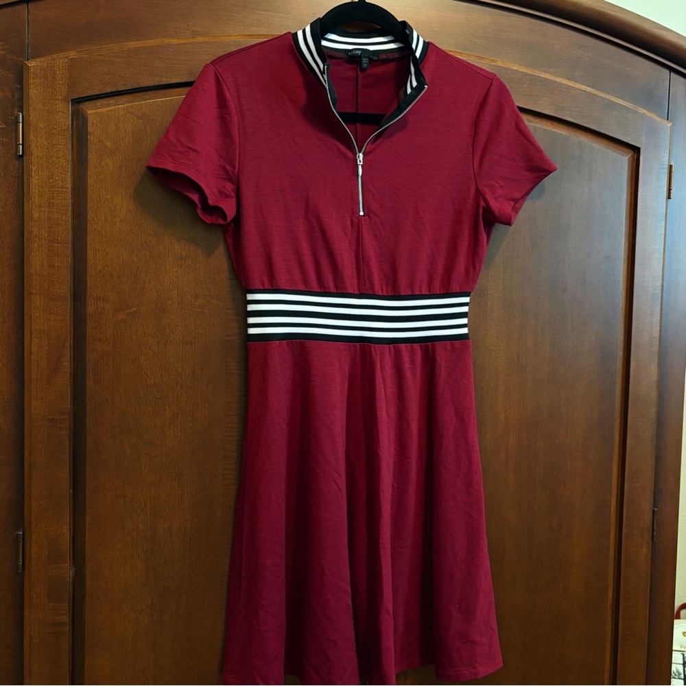 BeBop Red Fit and Flare Mini Dress Zipped Neck